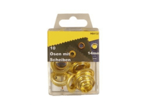 10 Ösen mit Scheiben und Werkzeug Messing 14mm rostfrei