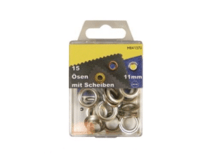 15 Ösen mit Scheiben und Werkzeug Silber 11mm rostfrei