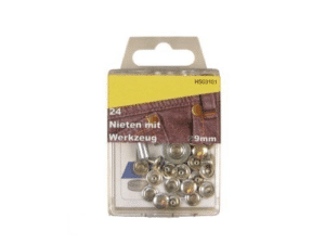 24 Nieten mit Werkzeug Silber 9mm rostfrei