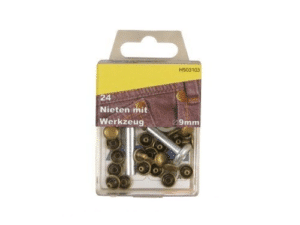 24 Nieten mit Werkzeug Atmessing 9mm rostfrei