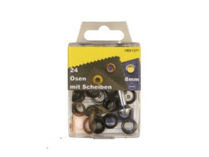 24 Ösen mit Scheiben und Werkzeug Brüniert 8mm rostfrei