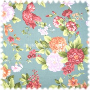 Möbelstoff Flora Eden Rose Blaugrau in Englisch Leinen Optik