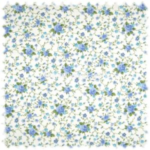 Auslaufware! Möbelstoff Flora Little Rose Blau in Englisch Leinen Optik