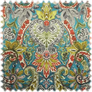 Samt Velours Möbelstoff Paisley Türkis mit Fleckschutz