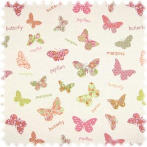 AKTION Jacquard Flachgewebe Möbelstoff Schmetterling Weiss / Pink / Orange / Grün