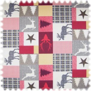 Farbdruck Möbelstoff Elch Bordeaux / Rot / Beige