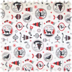 Auslaufware! Farbdruck Möbelstoff Weihnachten Perlweiss / Rot / Schwarz