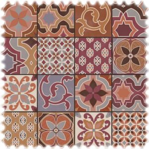 Naturfaser Baumwoll Möbelstoff Lissabon Terracotta im Azulejos Design