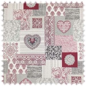 Jacquard Flachgewebe Möbelstoff Herz Rot im Patchwork Design