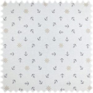 Jacquard Flachgewebe Möbelstoff Schiffsrad Blau / Weiss mit Maritime Motiv